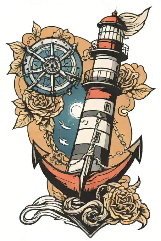 lighthouse and anchor tattoo design idea