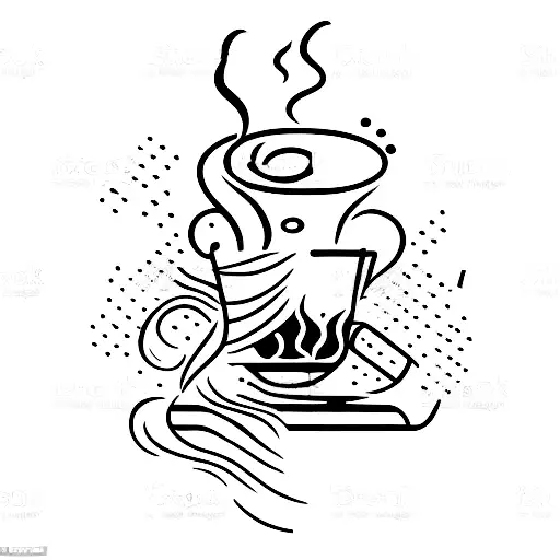 A sexy silhouette of a person holding a steaming cup of hot chocolate, with musical notes emanating from it tattoo design idea