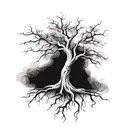tree with exposed root patterns, bare branches, realistic, less branches tattoo design idea