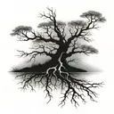 tree with exposed root patterns, bare branches, realistic, less branches tattoo design idea