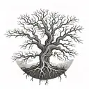 tree with exposed root patterns, bare branches tattoo design idea