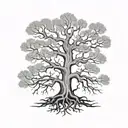 tree with exposed root patterns, bare branches tattoo design idea