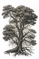 tree with exposed root patterns, bare branches, realistic, less branches tattoo design idea