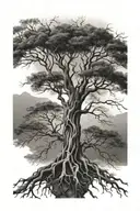 tree with exposed root patterns, bare branches, realistic, less branches tattoo design idea