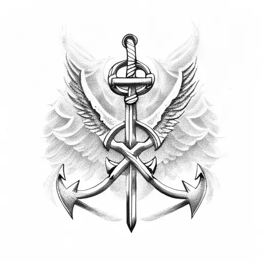 anchor and caduceus with wings at the top  tattoo design idea
