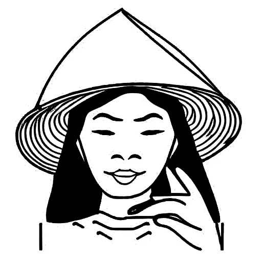 vietnamese woman with hat in a boat in Ninh Binh tattoo design idea
