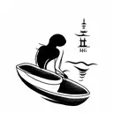 line tattoo of vietnamese woman in a bote tattoo design idea