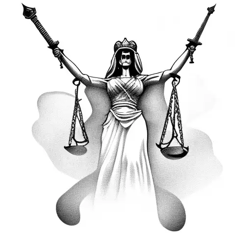 lady justice, skulls tattoo design idea
