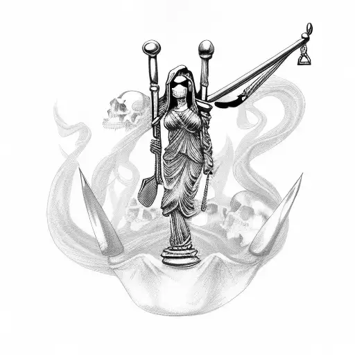 lady justice, skulls tattoo design idea