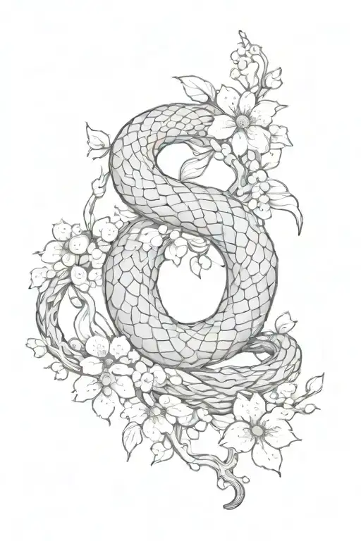 snake, heart cherry blossom tattoo design idea