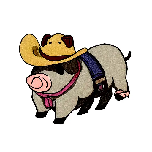 cowboy boots with small pig wearing cowboy hat tattoo design idea