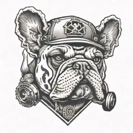 bulldog, camper, campfire, viking, punisher skull wearing tattoo design idea