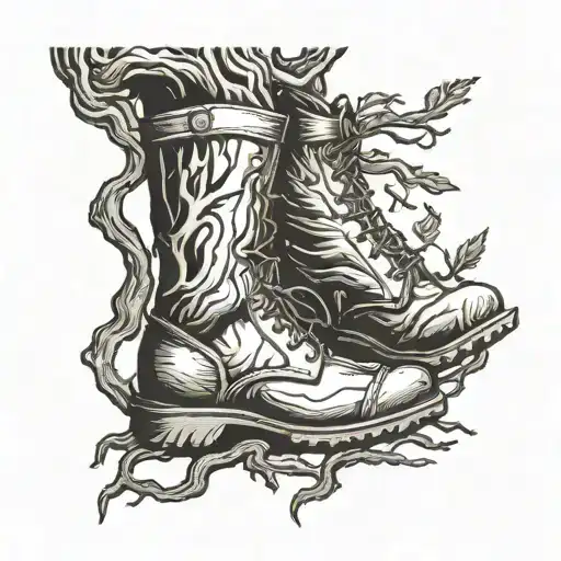 A tattoo of a strong oak tree with the roots forming the shape of work boots, symbolizing your father's strength and foundation in your life tattoo design idea
