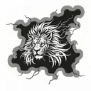 A powerful lion roaring amidst a tempestuous storm tattoo design idea
