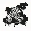 A powerful lion roaring amidst a tempestuous storm tattoo design idea