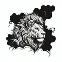 A powerful lion roaring amidst a tempestuous storm tattoo design idea