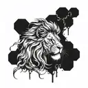 A powerful lion roaring amidst a tempestuous storm tattoo design idea
