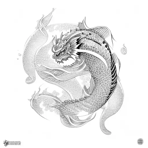 Japanese Dragon Tiger Koi fish tattoo design idea
