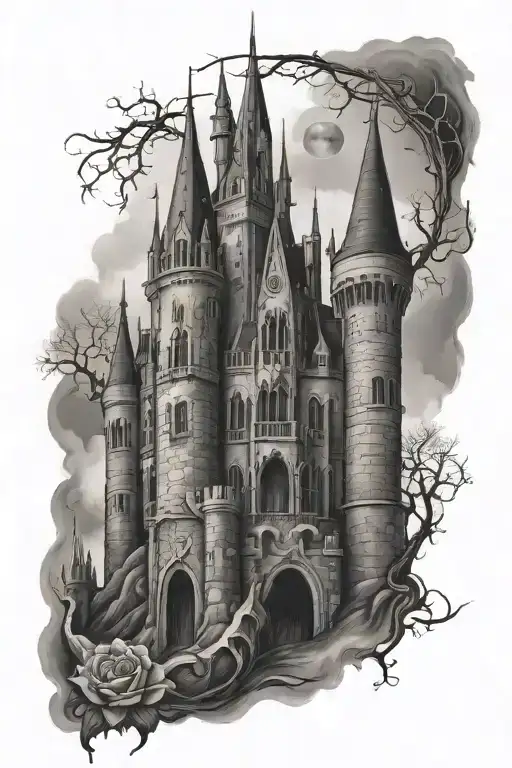 gothic castle tattoo design idea