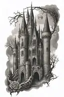 gothic castle tattoo design idea