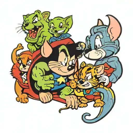 tom and jerry, poppies, super man, hulk, Micky mouse and Cartoon Network  tattoo design idea