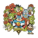 tom and jerry, poppies, super man, hulk, Micky mouse and Cartoon Network  tattoo design idea