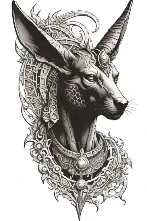 Tattoo to close the right arm, in a realistic and 4D way, of the God Anubis, only from the toned abdomen up. Having the tattoo design idea