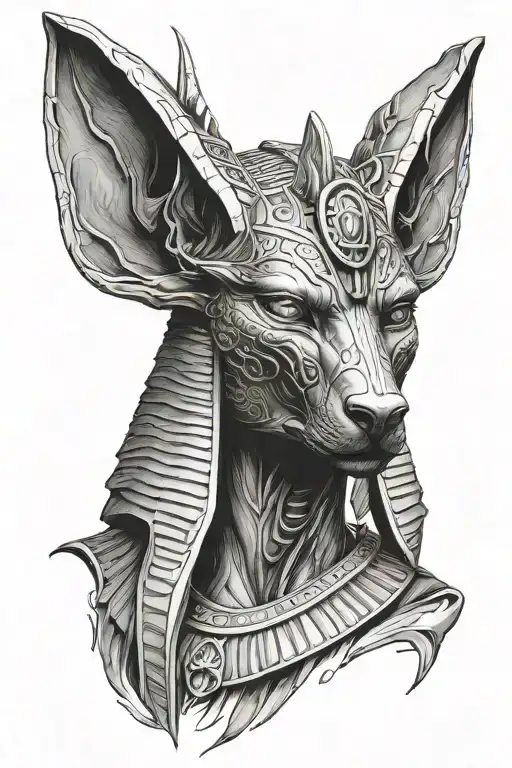 Tattoo to close the right arm, in a realistic and 4D way, of the God Anubis, only from the toned abdomen up. Having the tattoo design idea