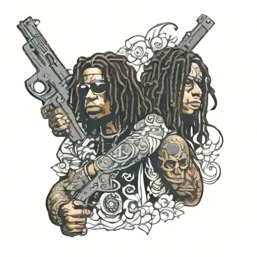 Sleeve tattoo with guns, king von and chief keef tattoo design idea