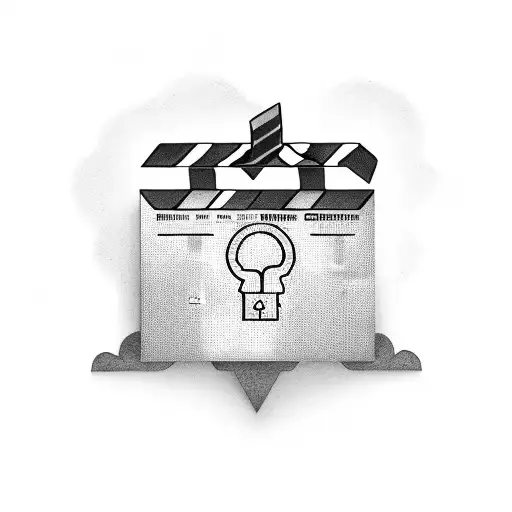 A movie clapperboard merged with a cybersecurity lock symbol tattoo design idea