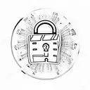 A movie clapperboard merged with a cybersecurity lock symbol tattoo design idea