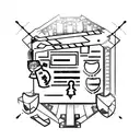 A movie clapperboard merged with a cybersecurity lock symbol tattoo design idea