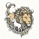 lion behind a lamb tattoo design idea