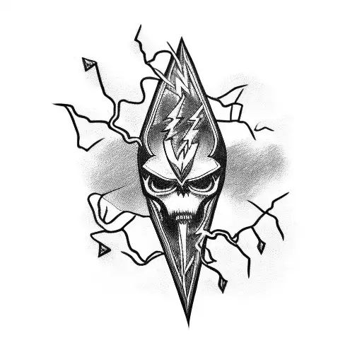 A blackwork tattoo of a classic car with lightning bolts surrounding it tattoo design idea