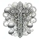 cross and jellyfish DNA double helix tattoo design idea