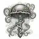 cross and jellyfish DNA double helix tattoo design idea