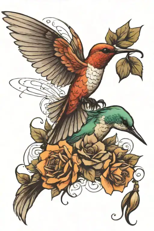 humming bird and semi and fishing and horses  tattoo design idea