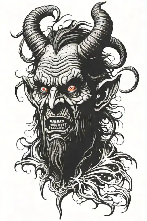 krampus satan gory horror face  tattoo design idea