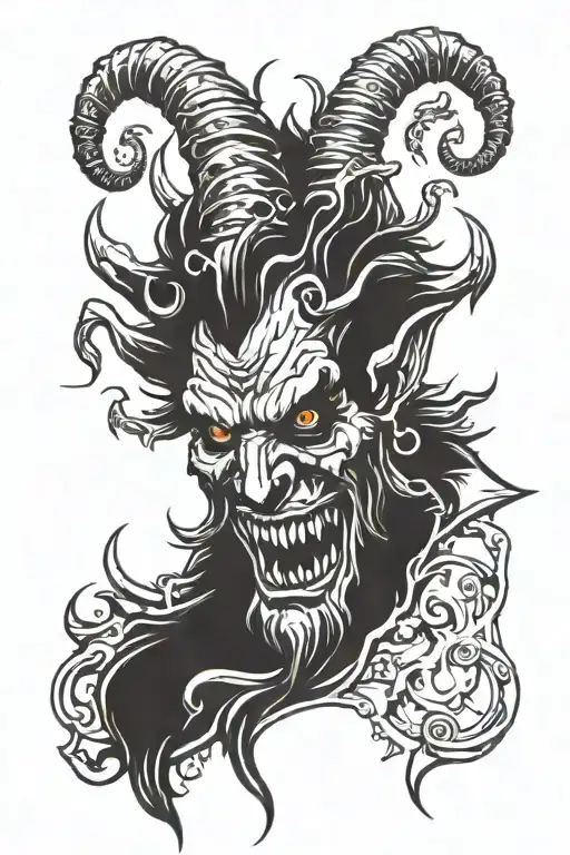 krampus satan gory horror face  tattoo design idea