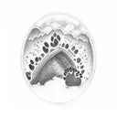 cat paw print with the words "I'll meet you at the bridge" and rainbow colors tattoo design idea