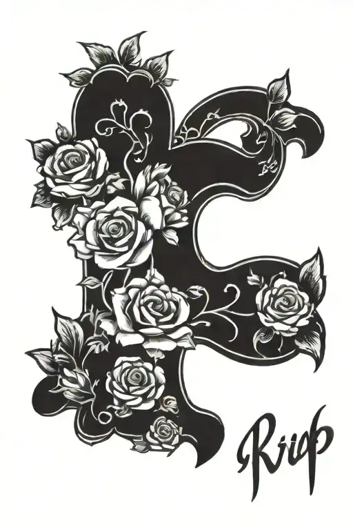 “R.i.p Granny ward” written in pretty font surrounded tattoo design idea