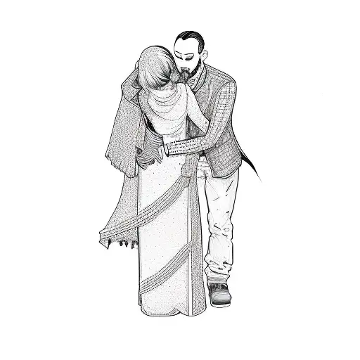 a man and woman hugging tattoo design idea