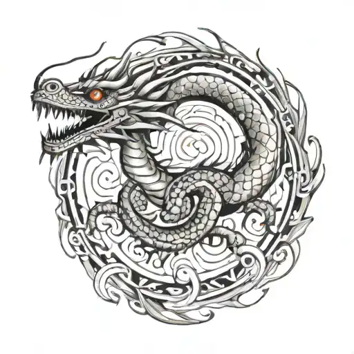 draw me an arm tattoo of a dragon merged with the Mayan calendar that spirals around the forearm tattoo design idea