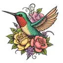 bumming bird with roses, lilac, lavender, fireweed tattoo design idea