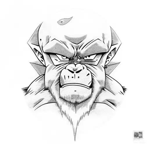 dbz great ape, black n white, shoulder to elbow, moon  tattoo design idea