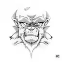 dbz great ape, black n white, shoulder to elbow, moon  tattoo design idea
