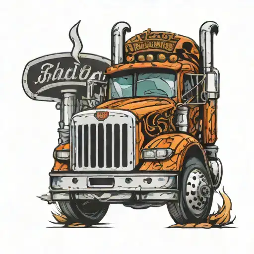 front view 18 wheeler truck driving tattoo design idea
