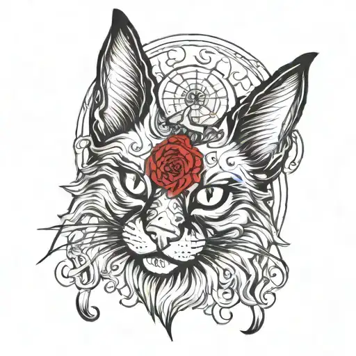 half majestic ragdoll cat half baphomet satanic blend demon tattoo design idea