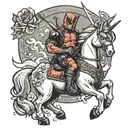 Deadpool riding a unicorn  tattoo design idea