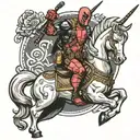 Deadpool riding a unicorn  tattoo design idea